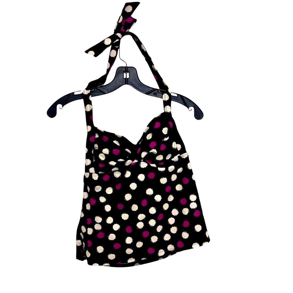 Catalina Women’s Black Swim Takini Bathing Suit Purple White Halter Style Size S